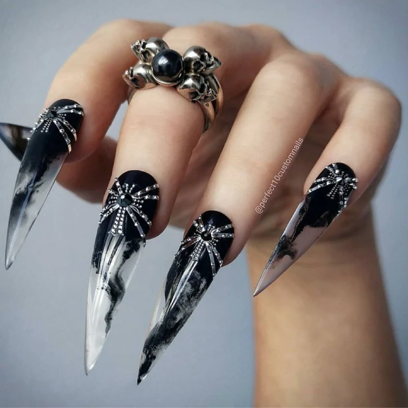 Black and Silver Nails