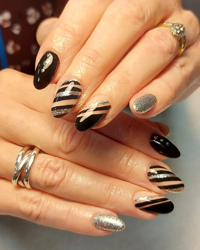 Black and Silver Nails