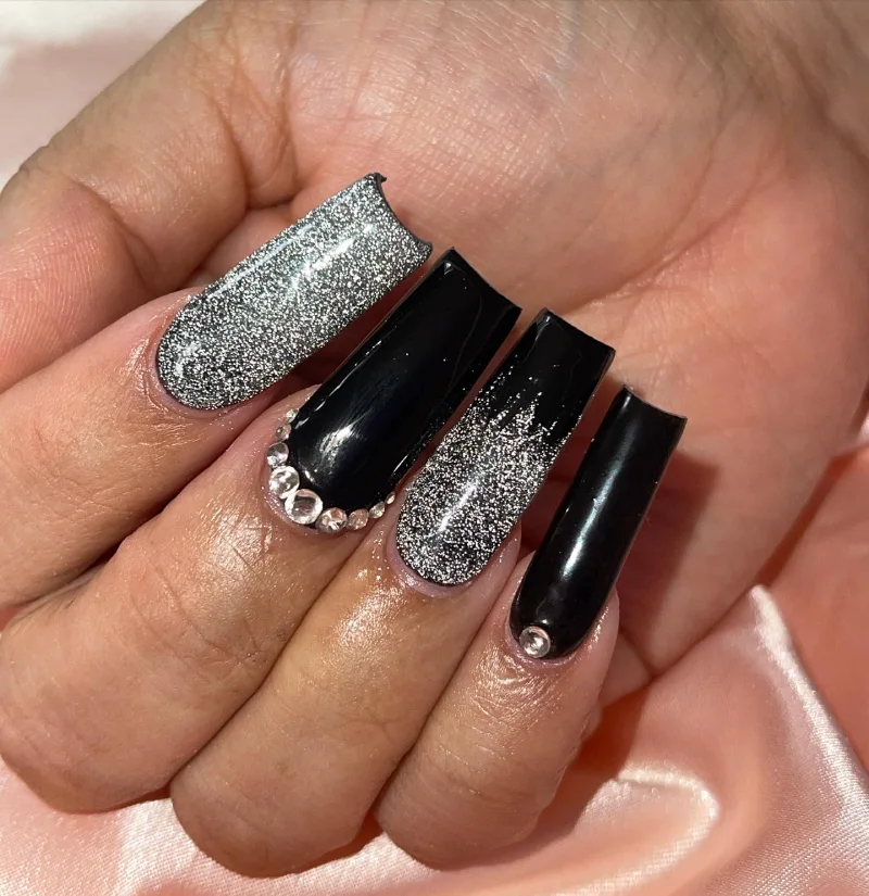 Black and Silver Nails