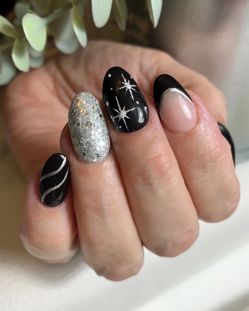 Black and Silver Nails