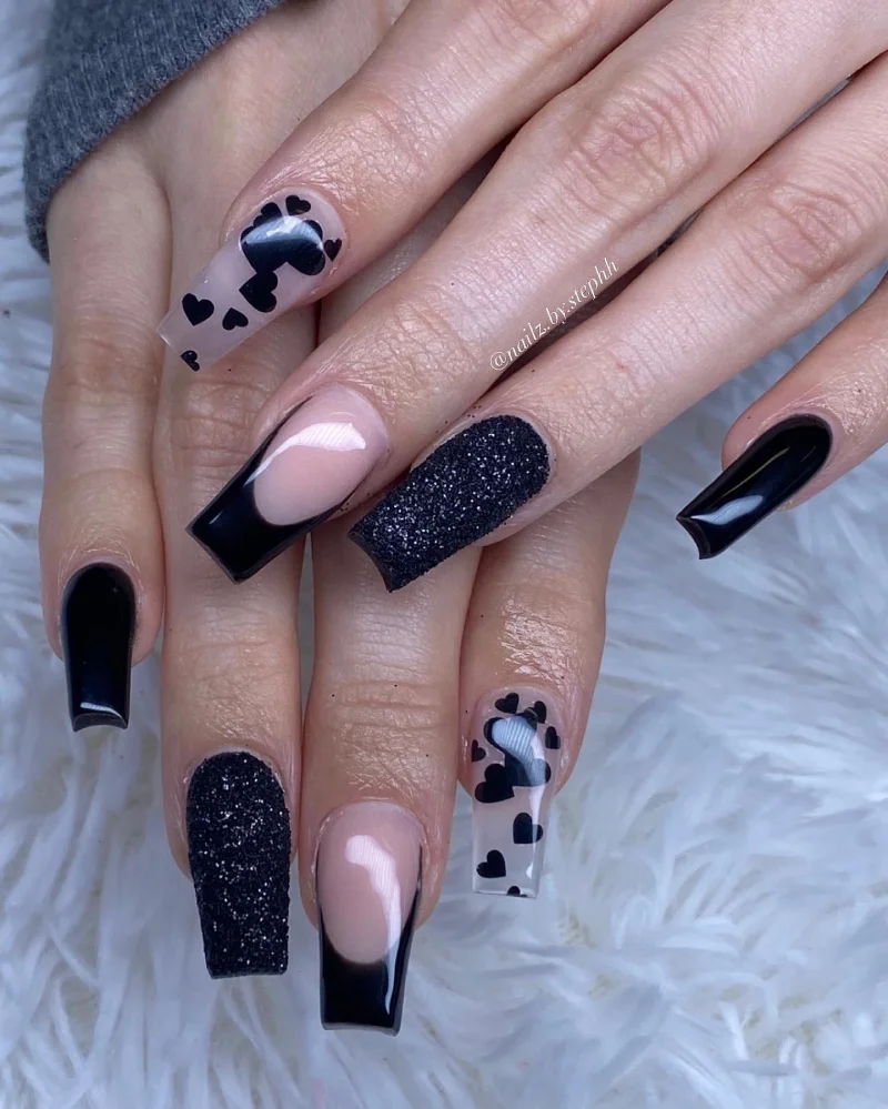 Black Valentines Day Nails