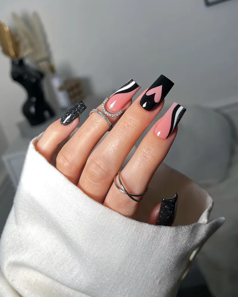 Black Valentines Day Nails