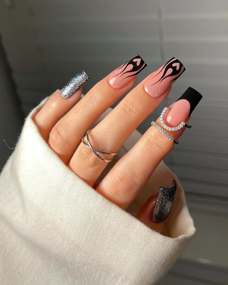 Black Valentines Day Nails