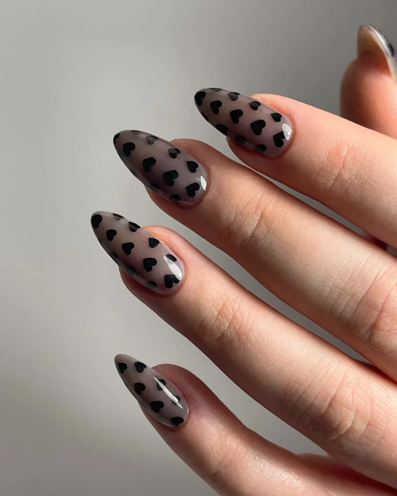 Black Valentines Day Nails