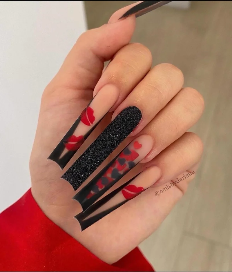 Black Valentines Day Nails