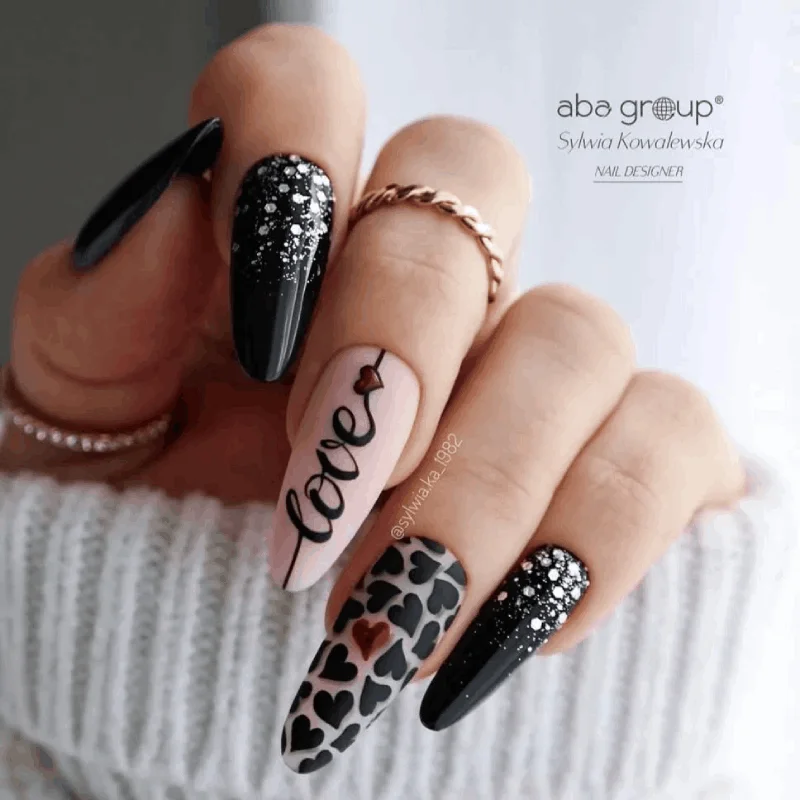 Black Valentines Day Nails